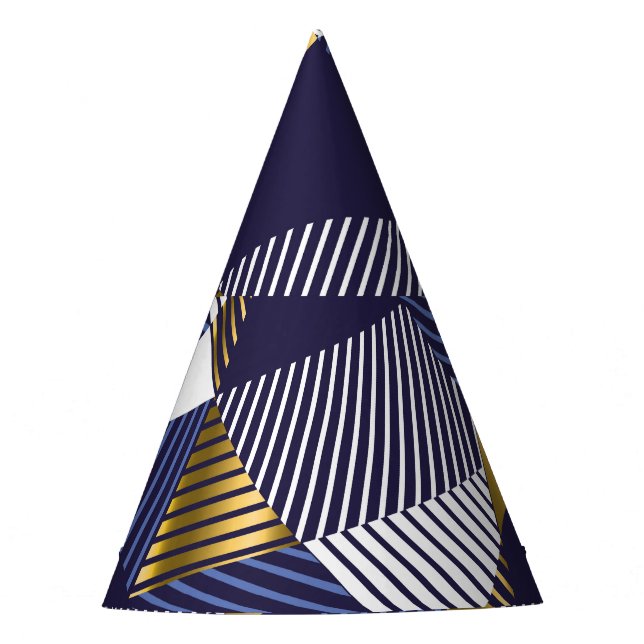 Gold Blue Luxury: Geometric Seamless Pattern Party Hat (Front)