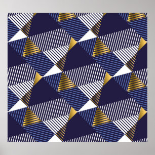 Gold Blue Luxury: Geometric Seamless Pattern Poster