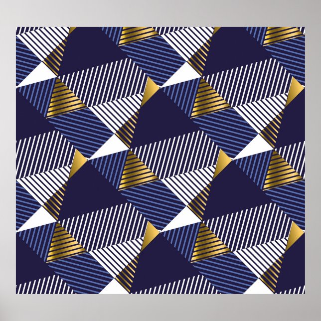 Gold Blue Luxury: Geometric Seamless Pattern Poster (Front)