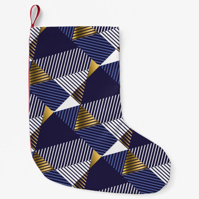 Gold Blue Luxury: Geometric Seamless Pattern Small Christmas Stocking (Front)