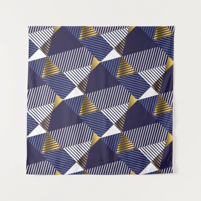 Gold Blue Luxury: Geometric Seamless Pattern Tapestry (Front)