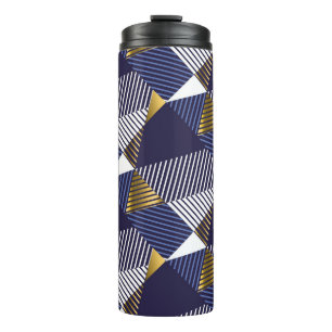 Gold Blue Luxury: Geometric Seamless Pattern Thermal Tumbler