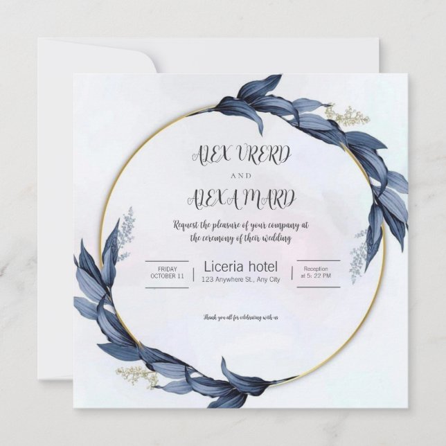 Gold Blue Luxury Weddind Invitation (Square) (Front)