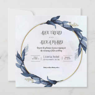 Gold Blue Luxury Weddind Invitation (Square)