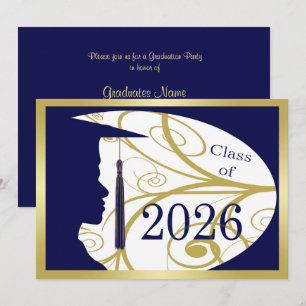 Gold/Blue Man Silhouette 2026 Graduation Party Invitation
