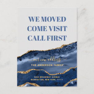 Gold Blue Marble New Address Moving Announcement Postcard
