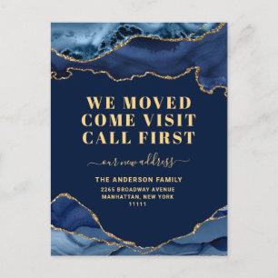 Gold Blue Marble New Address Moving Announcement Postcard