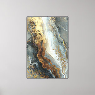 Gold & Blue Marble Swirl – Abstract art Canvas Print