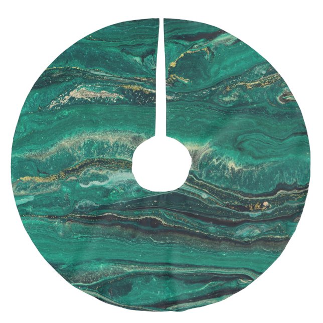 Gold Blue Marbling: Fluid Art Brushed Polyester Tree Skirt (Front)