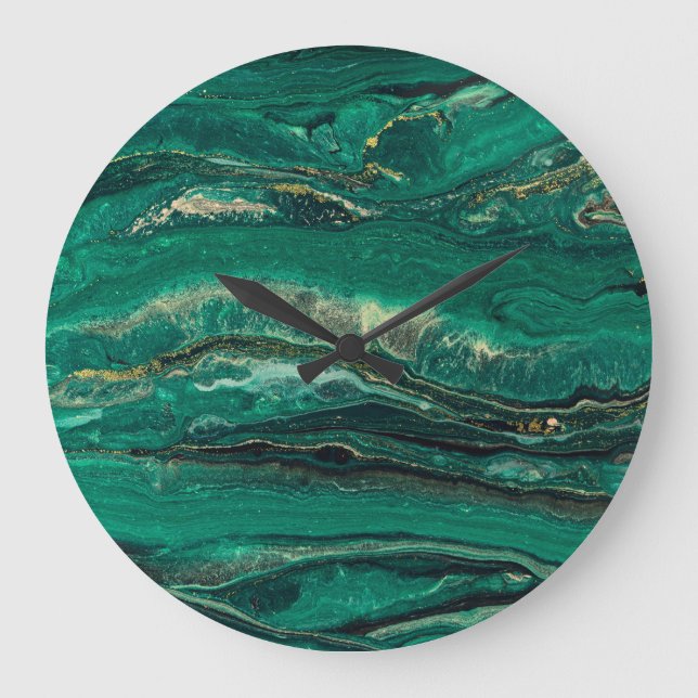 Gold Blue Marbling: Fluid Art Large Clock (Front)