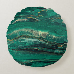 Gold Blue Marbling: Fluid Art Round Cushion