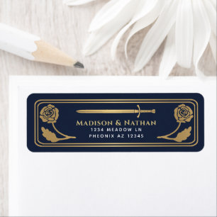 Gold Blue Mediaeval Fantasy Sword Wedding Label