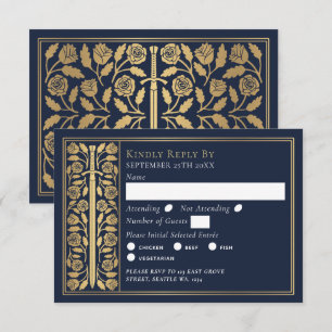 Gold Blue Medieval Sword Wedding RSVP Card