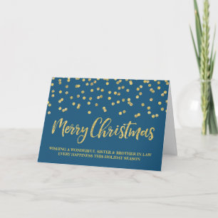 Gold Blue Merry Christmas Sister & Brother in Law Holiday Card