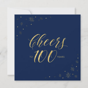 Gold & Blue Modern 100th Birthday Party Square Invitation