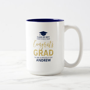 Gold & Blue   Modern Graduation Custom Gift Two-Tone Coffee Mug