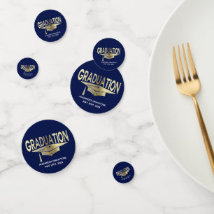 Gold Blue Modern Graduation Party Grads Name Confetti