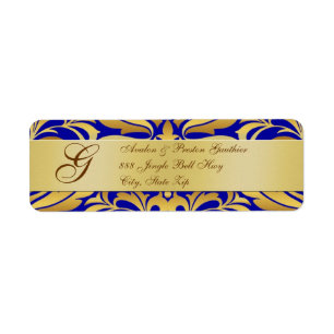 Gold & Blue Monogram Christmas Address Labels