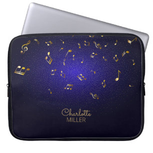 Gold-Blue Music Notes and Custom Name Laptop Sleeve