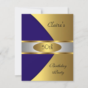 Gold Blue Navy Invite 50th Birthday Party