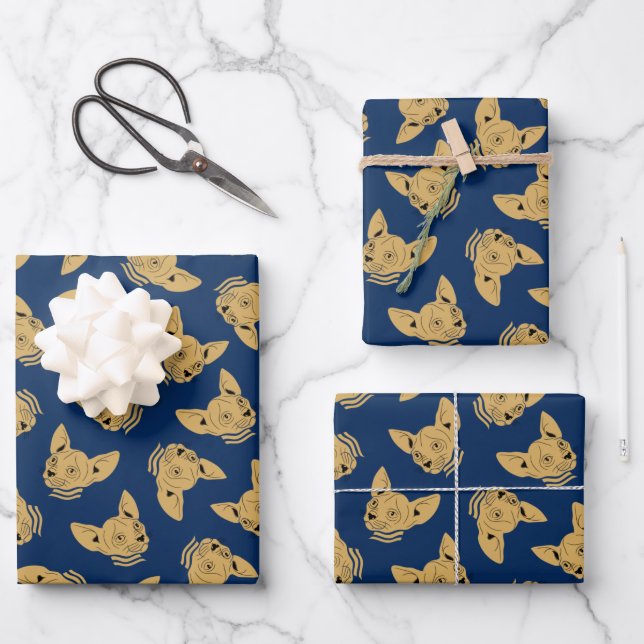 Gold Blue Navy Sphynx Cat Wrapping Paper Sheet (Front)