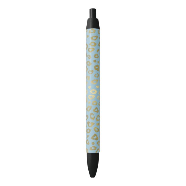 Gold Blue Ombre Leopard Print Black Ink Pen (Front Vertical)