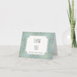 Gold Blue Ombre Leopard Print Thank you Card