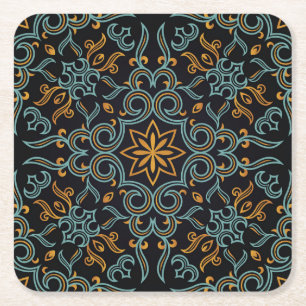 Gold & Blue: Ornamental Vintage Square Paper Coaster