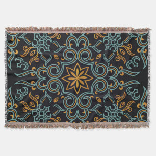 Gold & Blue: Ornamental Vintage Throw Blanket