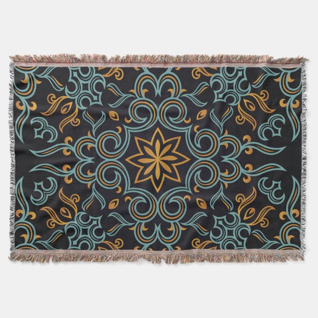 Gold & Blue: Ornamental Vintage Throw Blanket (Front)