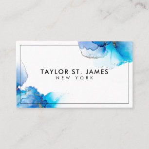Gold Blue Painting Splatter Professional Business Card