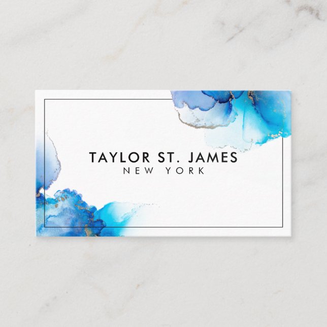 Gold Blue Painting Splatter Professional Business Card (Front)