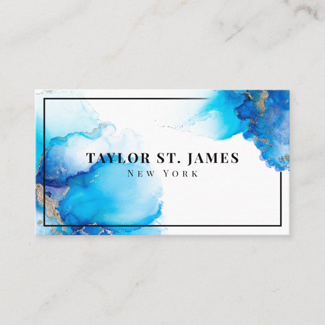 Gold Blue Painting Splatter Professional Business Card (Front)