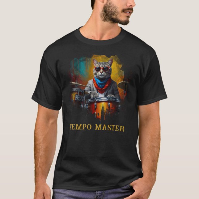 *~* GOLD BLUE  Percussionist Cool Cat AP91 DRUMMER T-Shirt (Front)