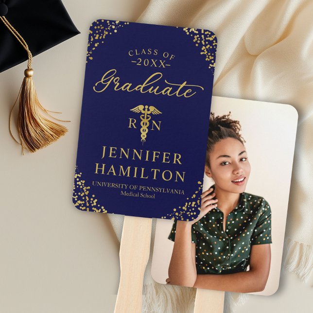 Gold Blue Photo Medical Nursing School Graduation Hand Fan (Creator Uploaded)