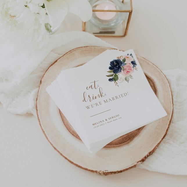 Gold Blue Pink Eat Drink We're Married Wedding   Napkin (Creator Uploaded)