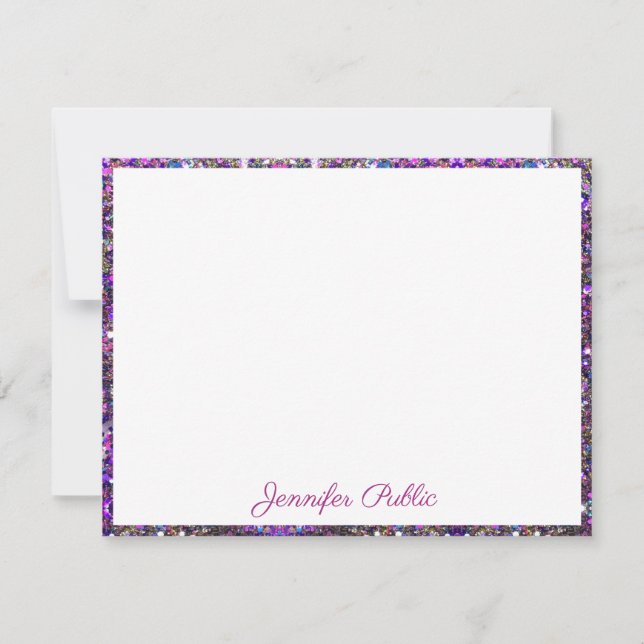 Gold Blue Pink Glitter Handwritten Script Elegant Card (Front)