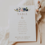 Gold Blue Pink Wedding Table 6 Seating Chart card<br><div class="desc">Compliment your classic wedding event with this gold blue pink wedding table 6 seating chart card.

The card prints recto verso (double-sided).</div>