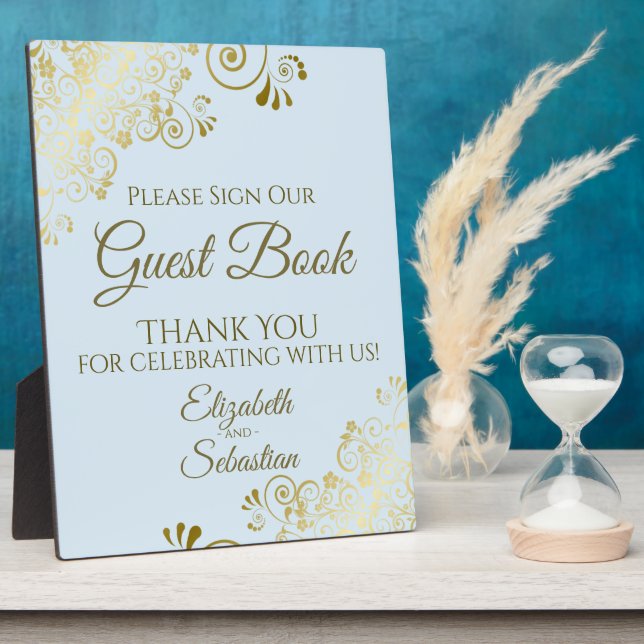 Gold & Blue Please Sign Our Guest Book Wedding Plaque (Side)