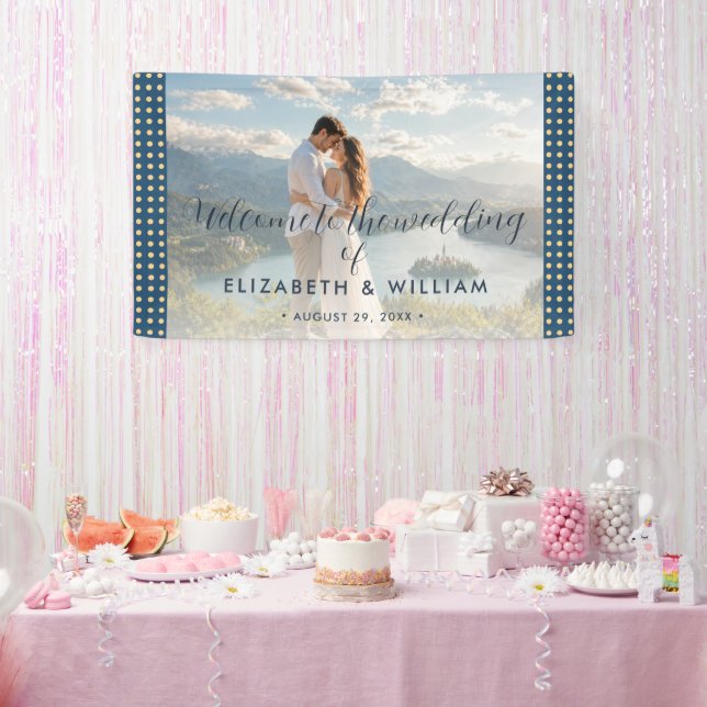 Gold & Blue Polka Dot Personalised wedding Banner (Party)