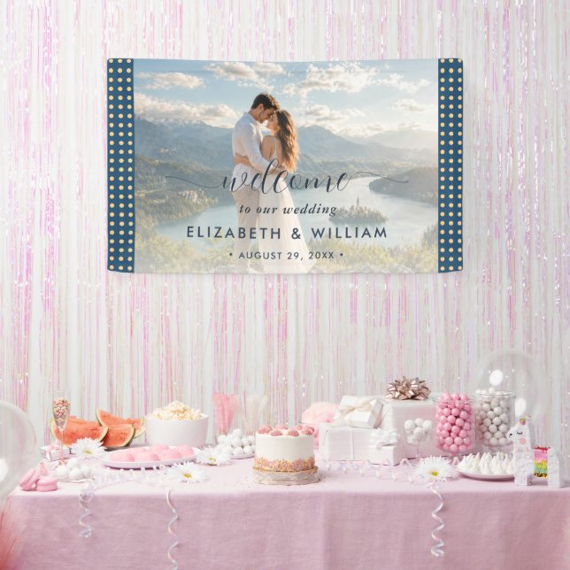 Gold & Blue Polka Dot Personalised wedding Banner (Party)