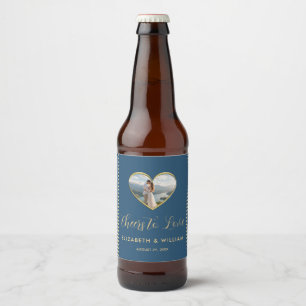 Gold & Blue Polka Dot Personalised wedding Beer Bottle Label