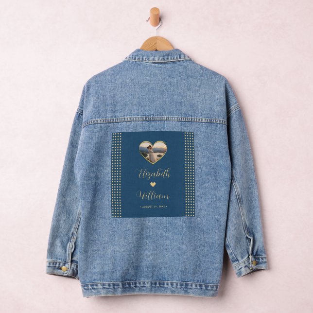 Gold & Blue Polka Dot Personalised wedding Denim Jacket (Hangar)
