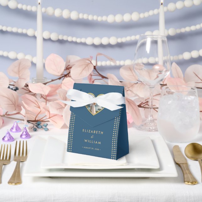 Gold & Blue Polka Dot Personalised wedding Favour Box (Wedding)