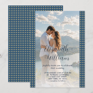 Gold & Blue Polka Dot Personalised wedding Invitation