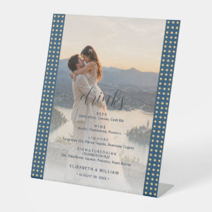 Gold & Blue Polka Dot Personalised wedding Pedestal Sign