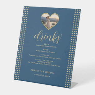 Gold & Blue Polka Dot Personalised wedding Pedestal Sign