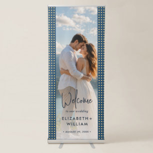 Gold & Blue Polka Dot Personalised wedding Retractable Banner