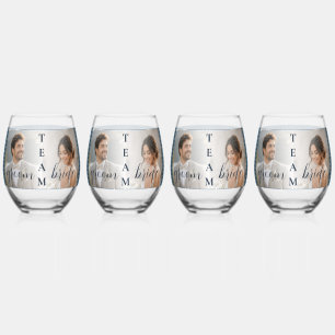 Gold & Blue Polka Dot Personalised wedding Stemless Wine Glass