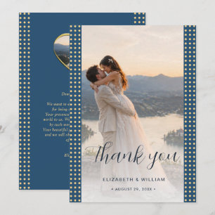 Gold & Blue Polka Dot Personalised wedding Thank You Card